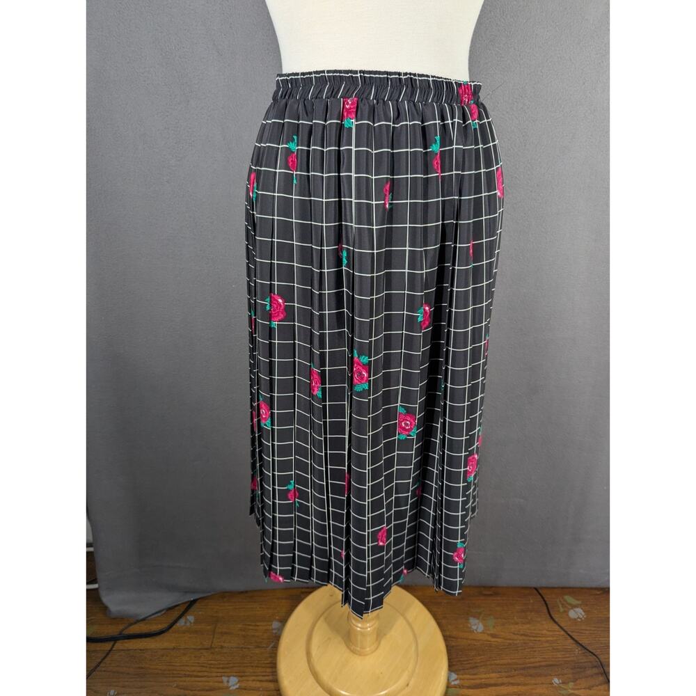 Vintage MR MORT Petite Floral Pleated Skirt Large Black